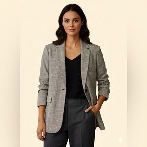H&M Classic Warm Gray Checkered Blazer